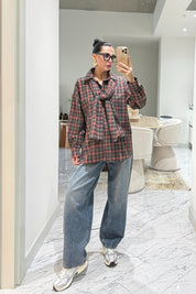 Şal Detaylı Kırmızı Ekose Desen Gömlek SY-3561-Kırmızı