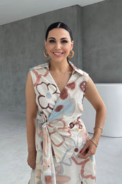 Renkli Çiçek Desenli Ketek Yelek Pantolon Takım SY-3228-Renkli