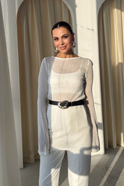 Beyaz Transparan İspanyol kol Tunik Body SY-3089-Beyaz