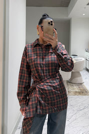 Şal Detaylı Kırmızı Ekose Desen Gömlek SY-3561-Kırmızı