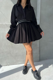 Siyah Beli Lastikli Fermuarlı Uzun Kollu Elbise SY-2545-Siyah