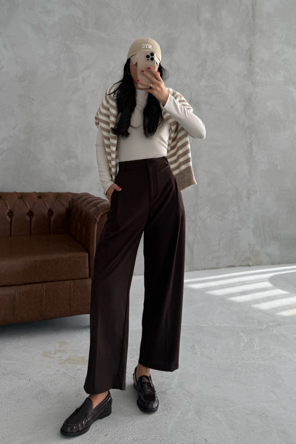 Kahve Pile Detaylı Bol Paça Pantolon SY-3447-Kahve