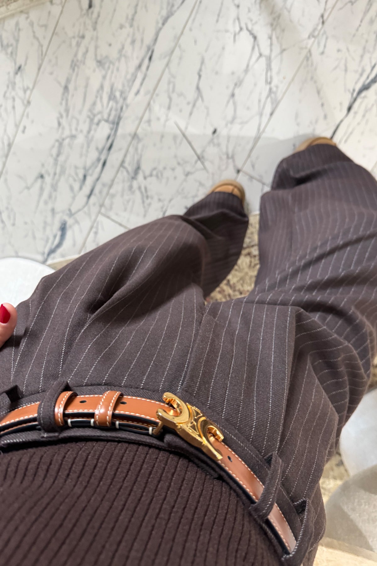 Kahverengi Yüksek Bel Çizgili Palazzo Pantolon SY-3524-Kahverengi