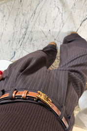 Kahverengi Yüksek Bel Çizgili Palazzo Pantolon SY-3524-Kahverengi