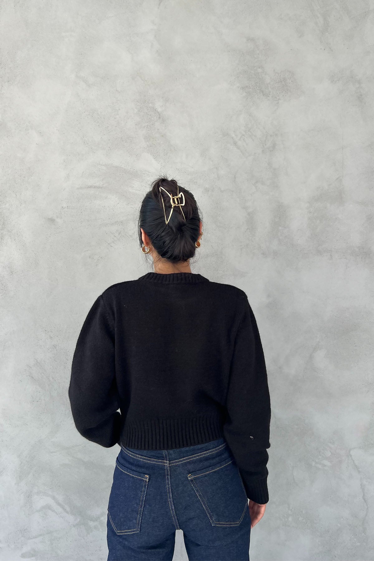 Siyah Morris Yazı Baskılı Crop Kazak SY-2464-Siyah