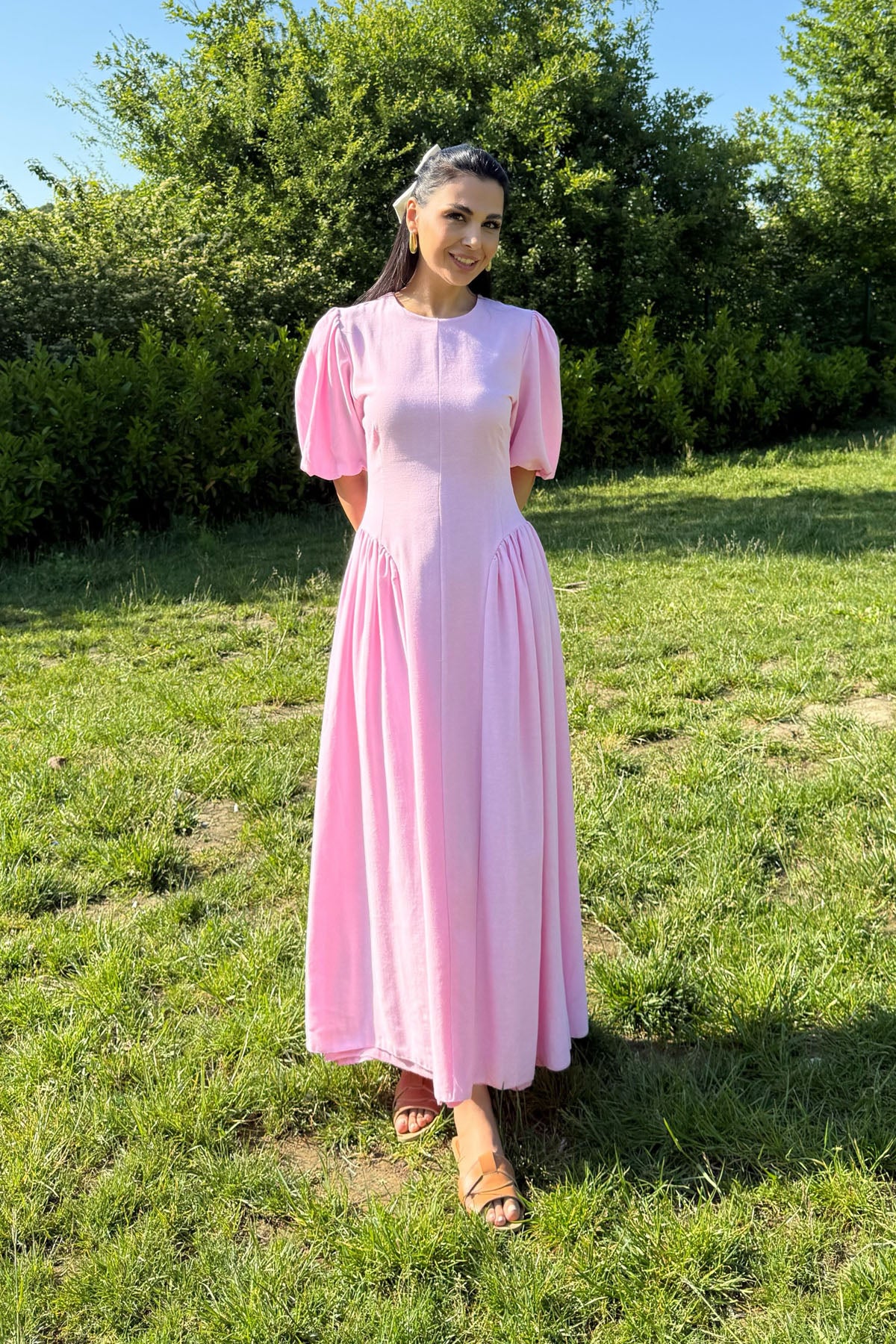 Pembe Girit Prenses Elbise SY-3178-Pembe