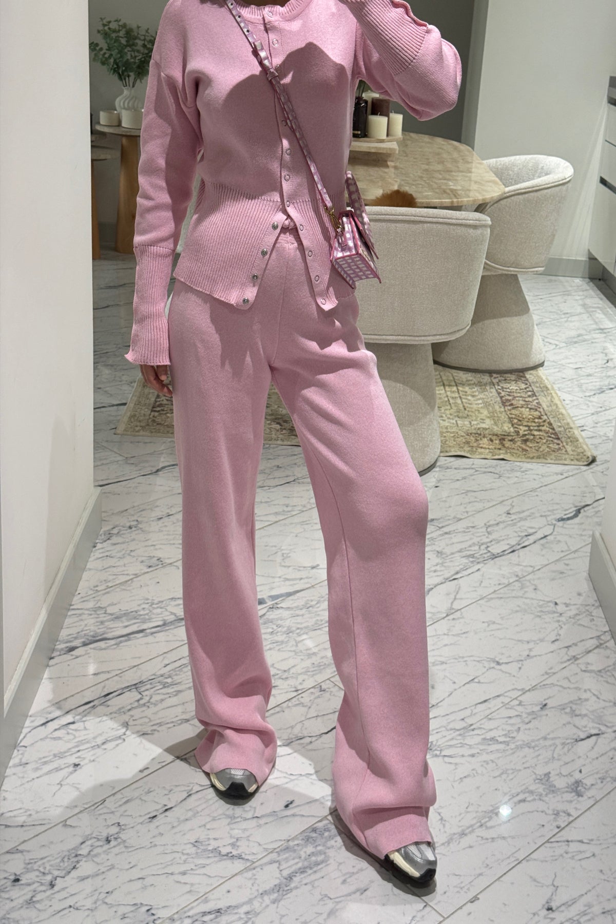 Pembe Çıtçıt Detaylı Triko Takım SY-3575-Pembe