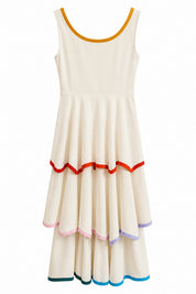 Renkli Biyeli Pinterest Tasarım Elbise SY-3793-Bej