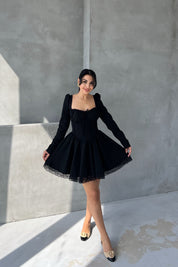 Siyah Dream Korse Detaylı Uzun Kollu Elbise SY-2620-Siyah