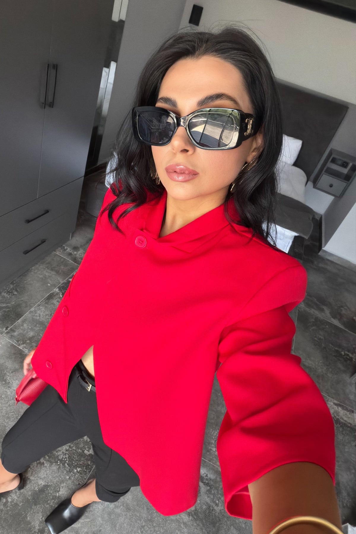 Kadın Kırmızı Kısa Kollu Crop Blazer Ceket SY-3747-Kırmızı