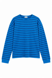 Mavi Çizgili Uzun Kollu Oversize Tişört SY-3883-Mavi