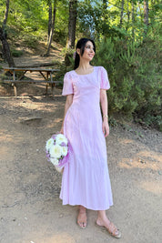 Pembe Göğüs Büzgülü Elbise SY-3235-Pembe