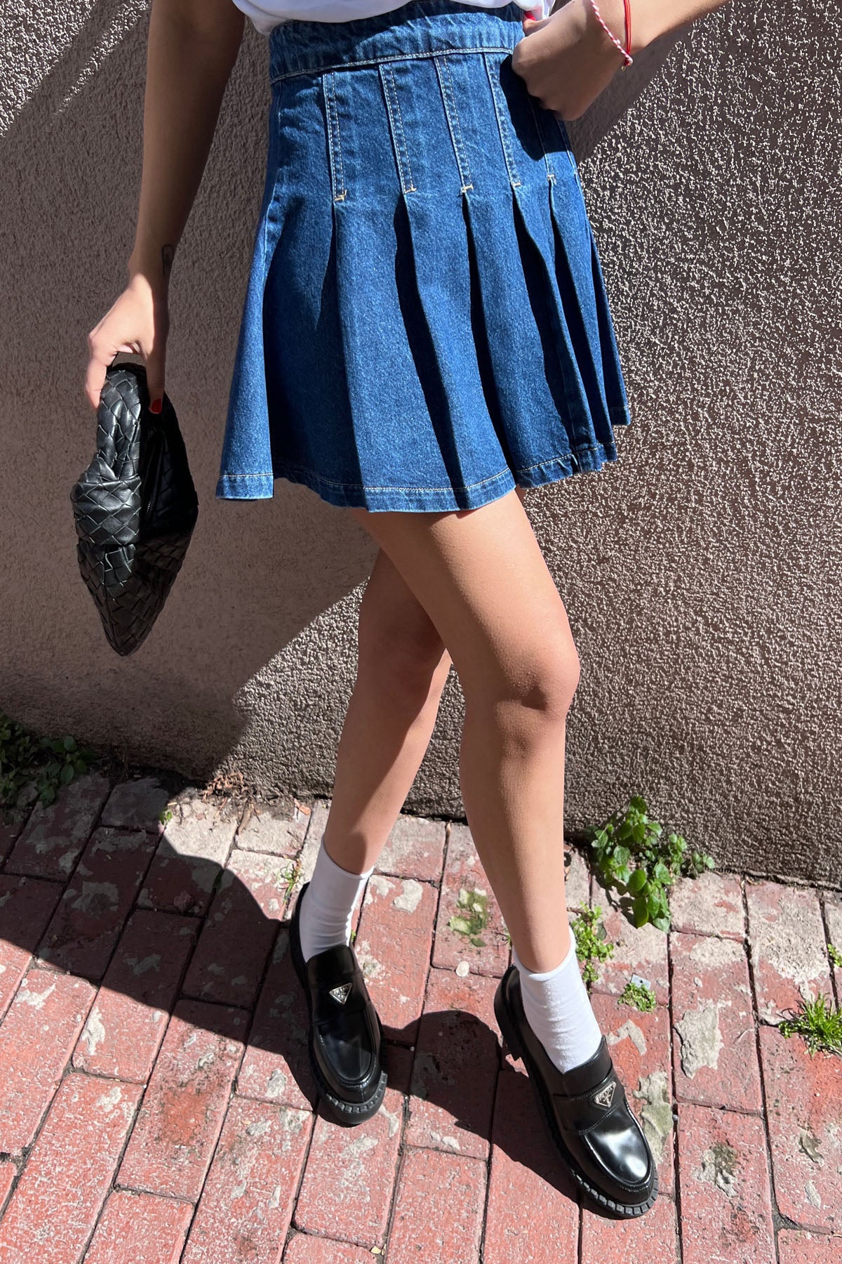 Mavi Pileli Mini Kot Etek SY-0298-Mavi