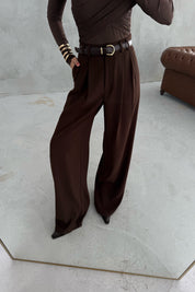 Kahverengi Pens Detaylı Palazzo Pantolon SY-3452-Kahverengi