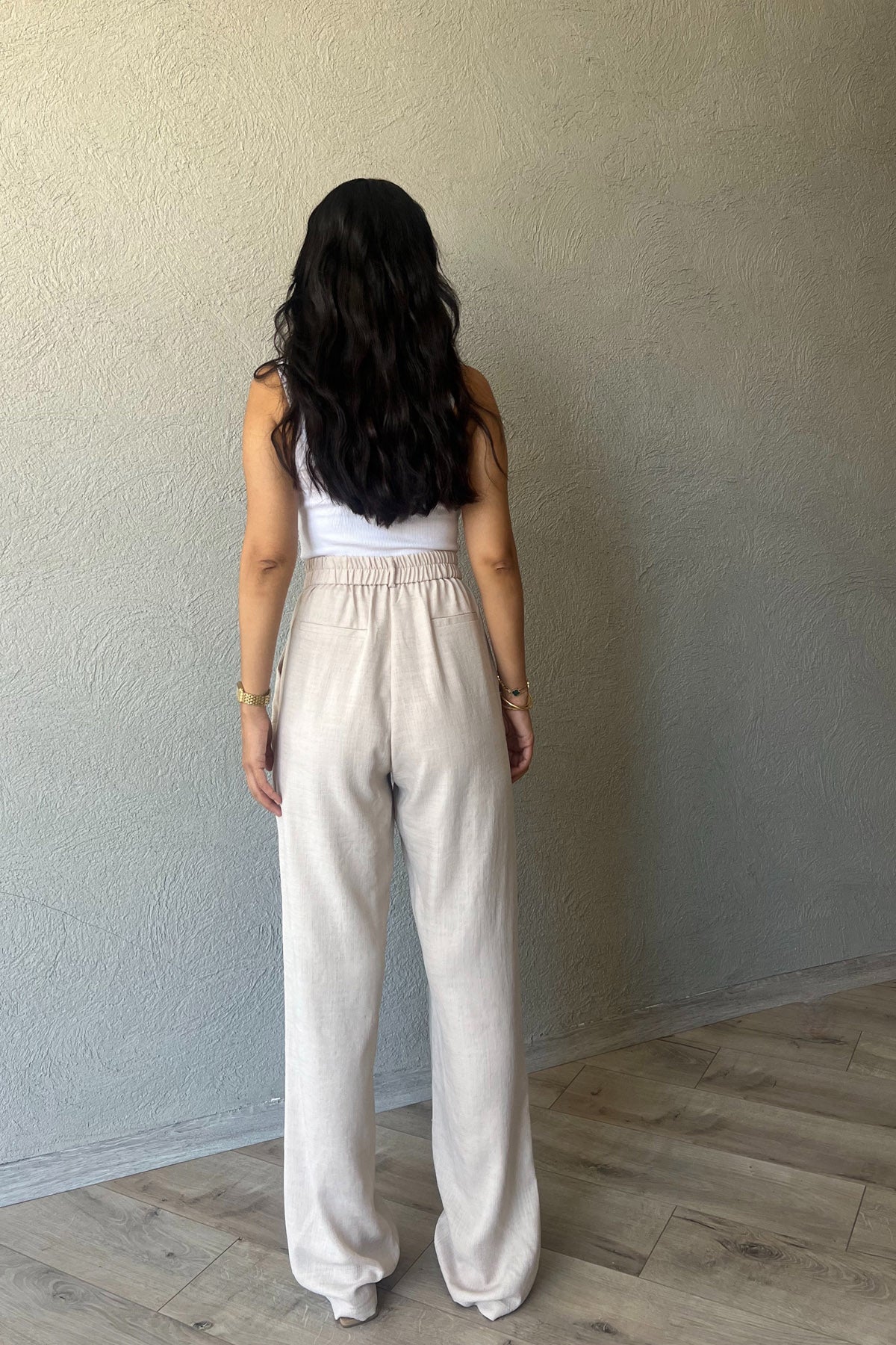 Bej Keten Palazzo Pantolon SY-2168-Bej