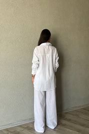 Beyaz Keten Gömlek Pantolon Takım SY-2246-Beyaz