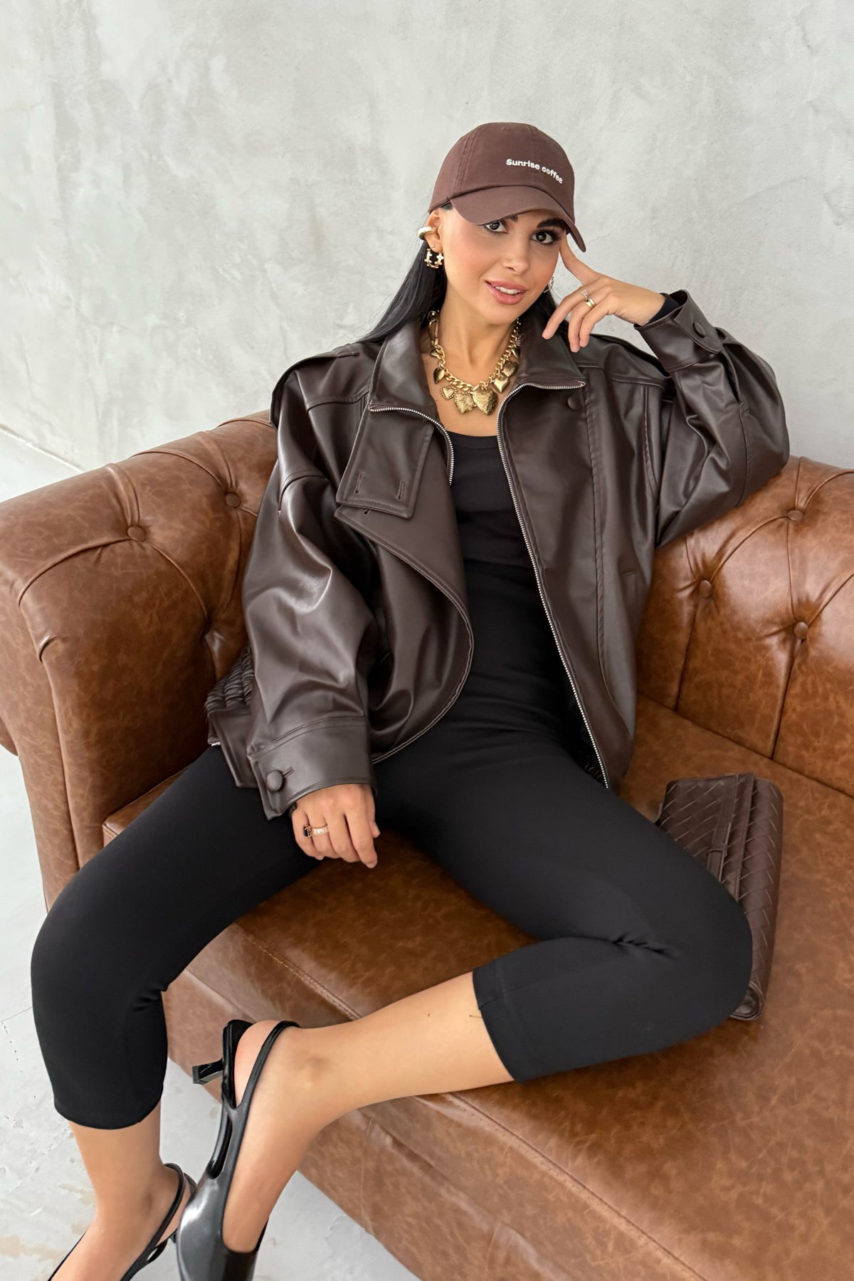 Dik Yaka Bamber Deri Ceket SY-3397-Acı Kahve