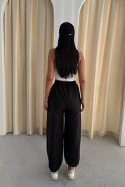 Siyah Paçası Lastikli Balon Pantolon SY-3341-Siyah