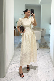 Brode Krem Midi Santorini  Elbise SY-3660-Krem