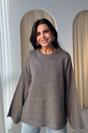 Antrasit Bisiklet Yaka Oversize Pinterest Triko Kazak SY-3343-Antrasit