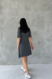 Antrasit Sahte Cep Detaylı Gold Düğmeli Triko Elbise SY-2534-Antrasit