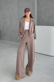 Bol Paça Fermuarlı Modal Eşofman Takım- Vizon SY-3422-Vizon