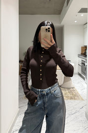 Kahve Dik Yaka Çıtçıtlı Triko Kazak SY-3502-Kahverengi