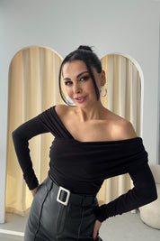 Siyah Çapraz Yakalı Bluz SY-3474-Siyah