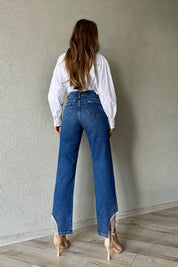 Koyu Mavi Paçası Taş ve Zincir Detay Jean SY-0346-Koyu Mavi