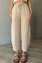 Bej Beli Lastikli Şalvar Pantolon SY-1487-Bej
