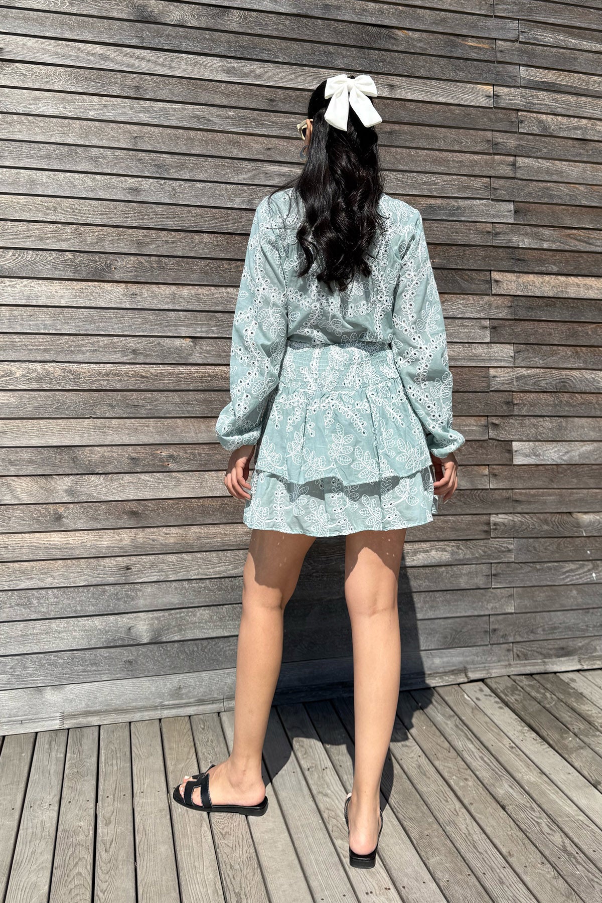 Turkuaz Fistolu Gömlek Etek Takım SY-3120-Turkuaz