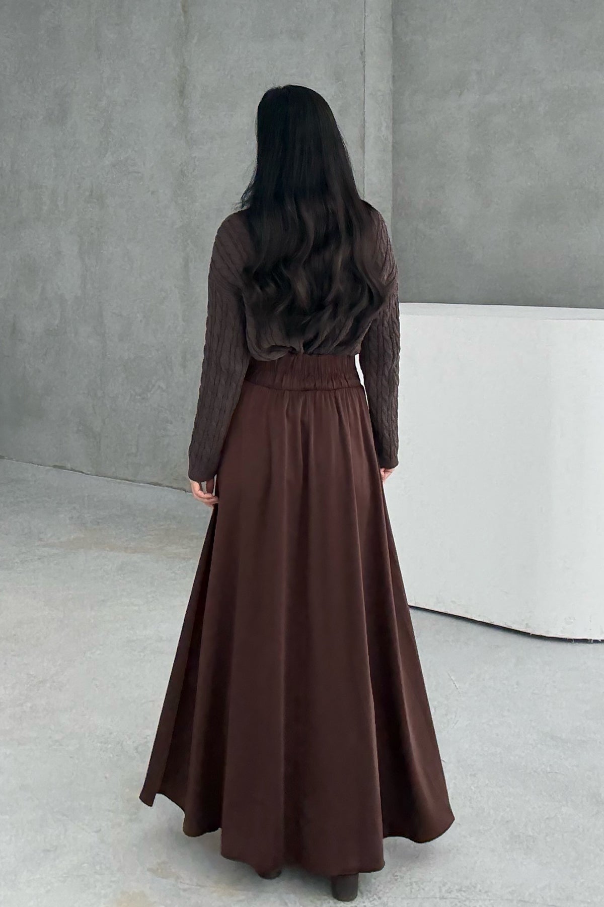 Kahve Şal Detay Bağlamalı Maxi Etek SY-3426-Kahve