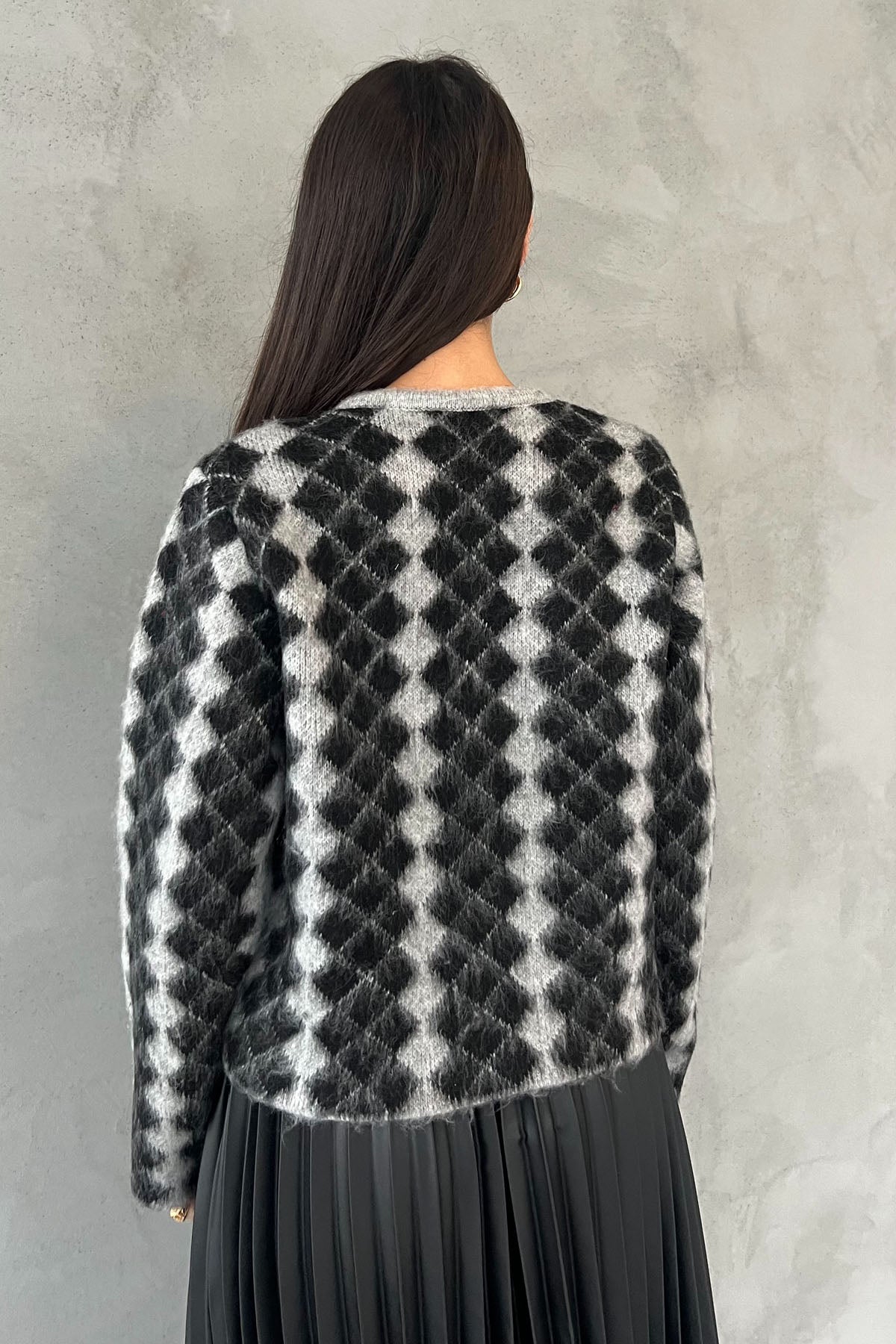 Gri Siyah Bisiklet Yaka Hırka SY-2821-Gri