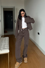 Kahve Cepli Denim Ceket SY-3501-Kahverengi