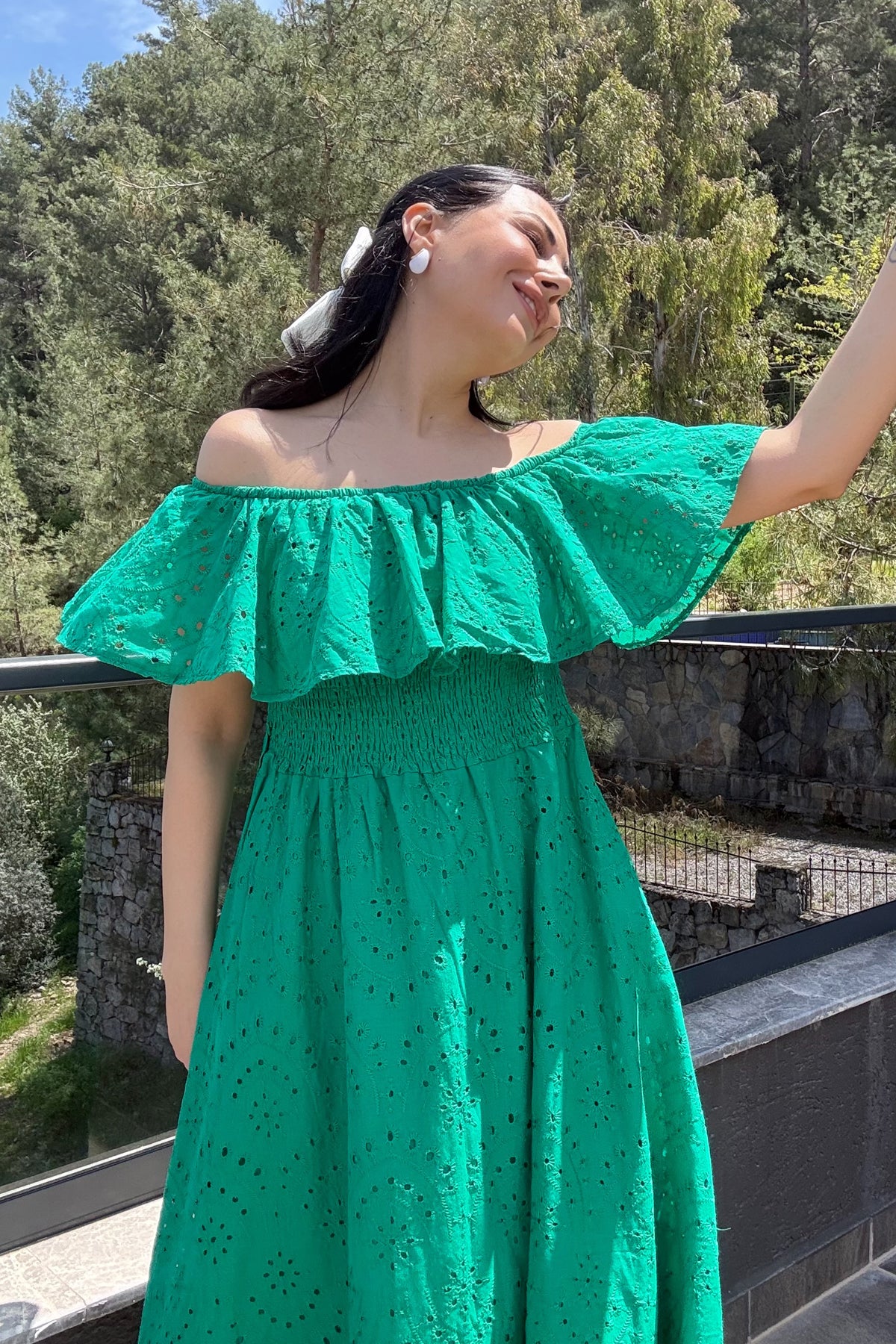 Yeşil Madonna Yaka Kemer Detaylı Fisto Elbise SY-1964-Yeşil