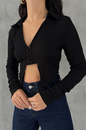 Siyah Bağlama Detaylı Crop Bluz SY-2417-Siyah