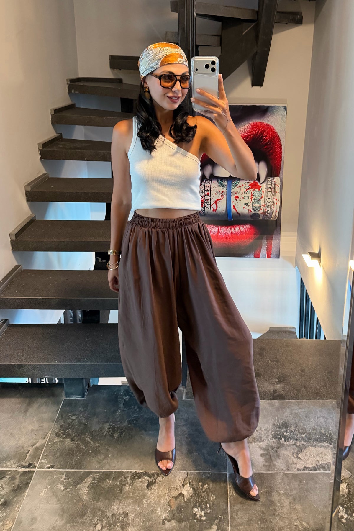 Kahverengi Beli Lastikli Şalvar Pantolon SY-3761-Kahverengi