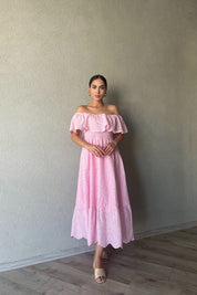 Pembe  Madonna Yaka Kemer Detaylı Fisto Elbise SY-1964-Pembe