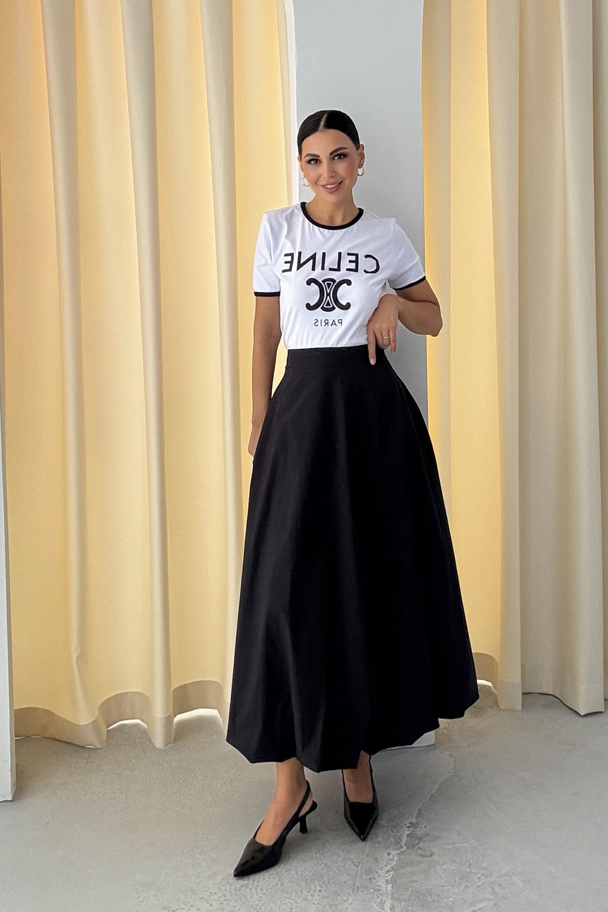 Siyah Uzun Poplin Balon Etek SY-2988-Siyah