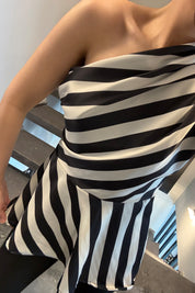 Premium Seri Tek Omuz Saten Bluz Siyah Krem SY-3696-Siyah