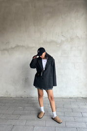 Antrasit Çizgili Kaşe Blazer Tasarım Ceket SY-2470-Antrasit