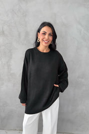 Siyah Bisiklet Yaka Lastikli Pinterest Triko Kazak SY-3368-Siyah