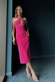 Fuşya Çapraz Askılı Elbise SY-0303-Fuşya