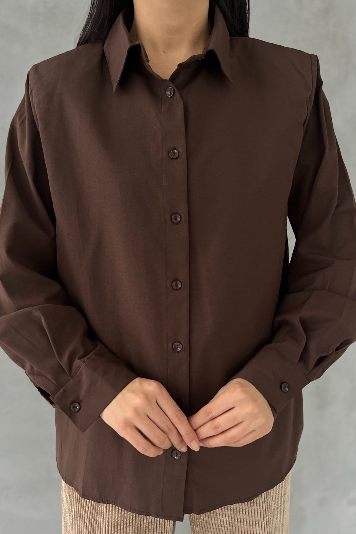 Kahverengi Vatkalı Basic Gömlek SY-2805-Kahverengi