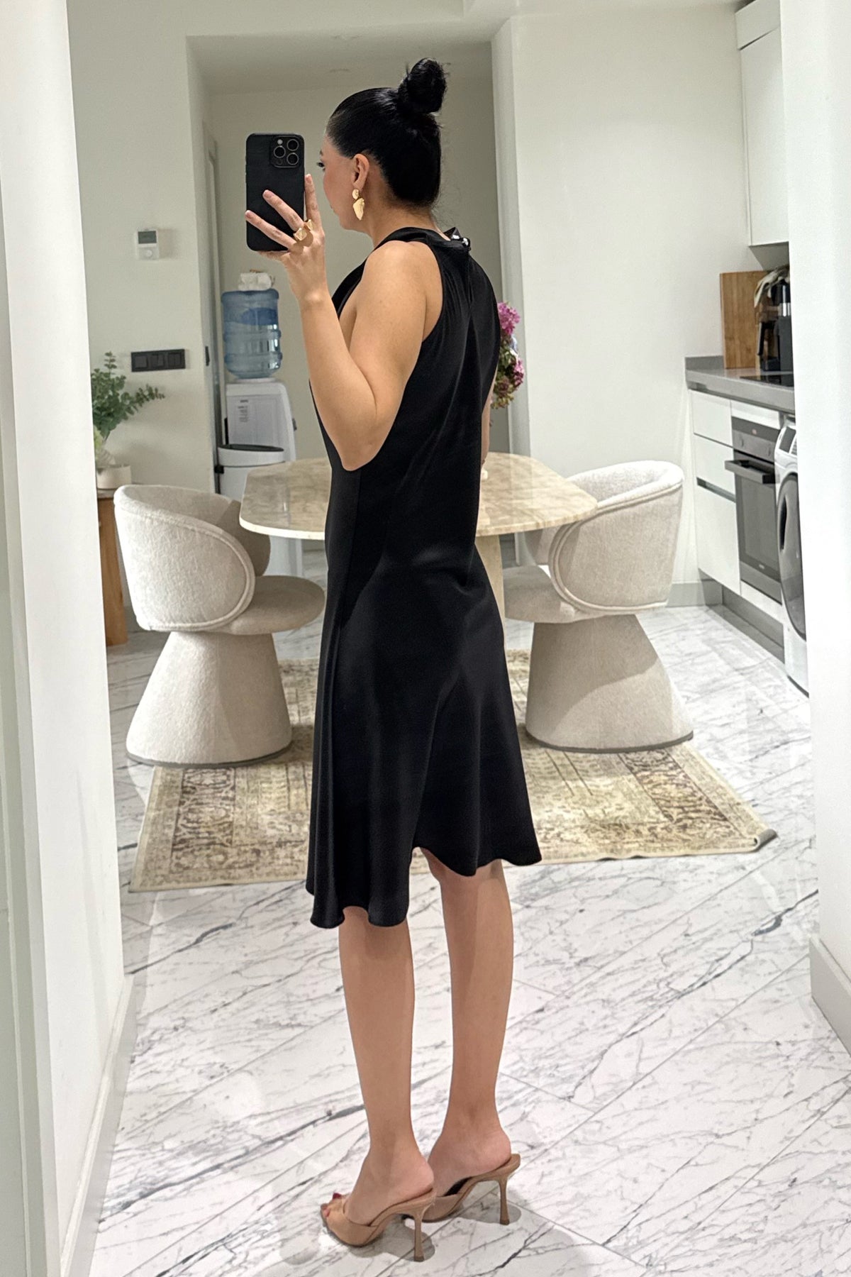 Siyah Degaje Yaka Saten Elbise SY-3683-Siyah