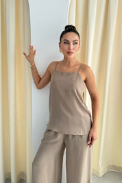 Camel  Askılı Bluz  Pantolon Takım SY-3295-Camel