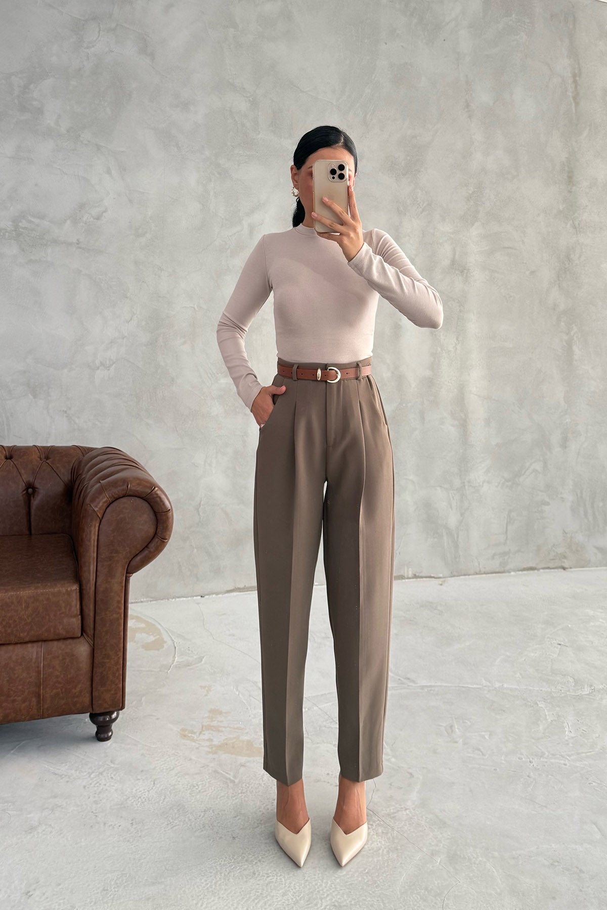 Haki Kemerli Premium Pantolon SY-3354-Haki