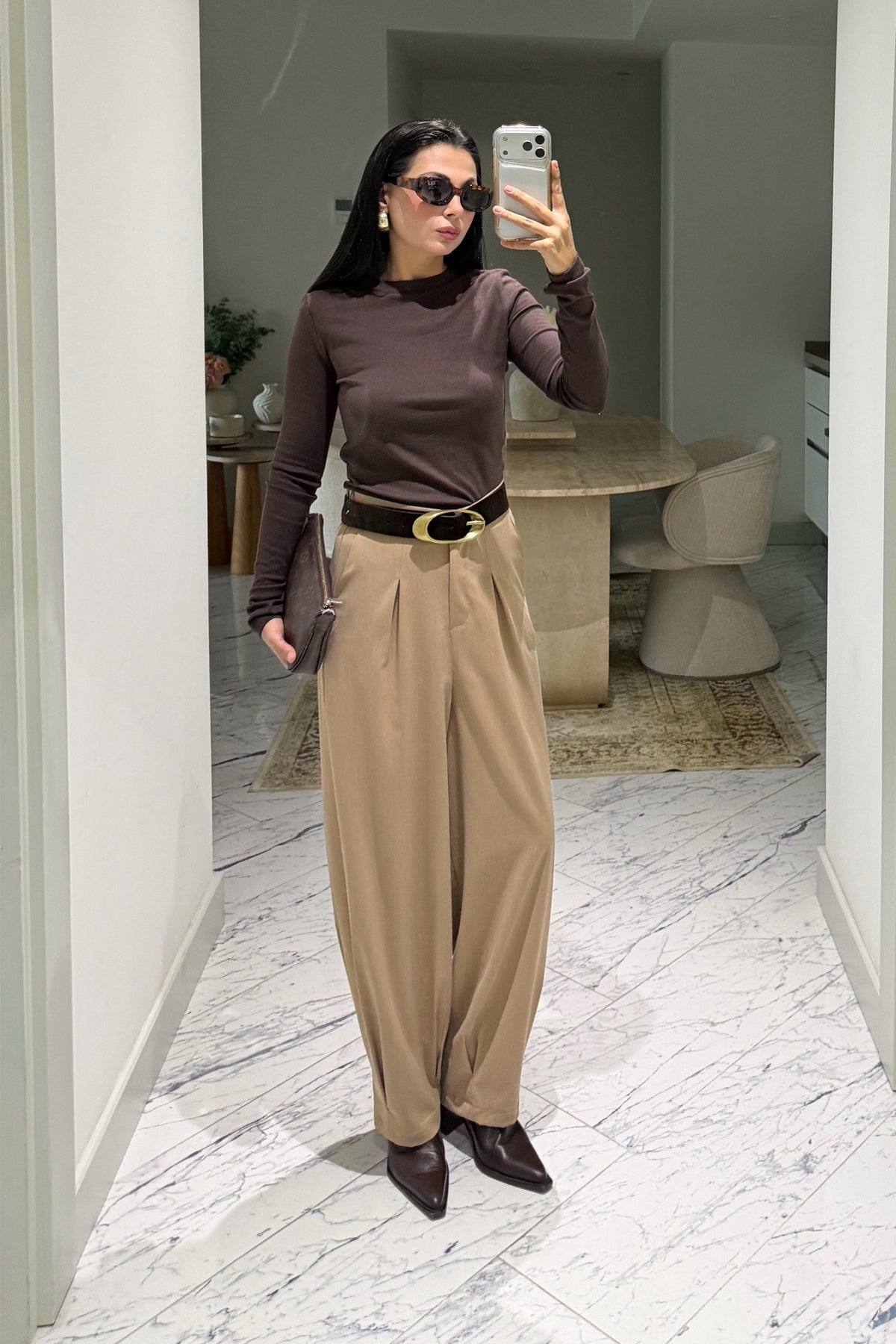 Mia Paçası Pile Detaylı Camel Pantolon SY-3872-Camel