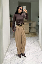 Mia Paçası Pile Detaylı Camel Pantolon SY-3872-Camel