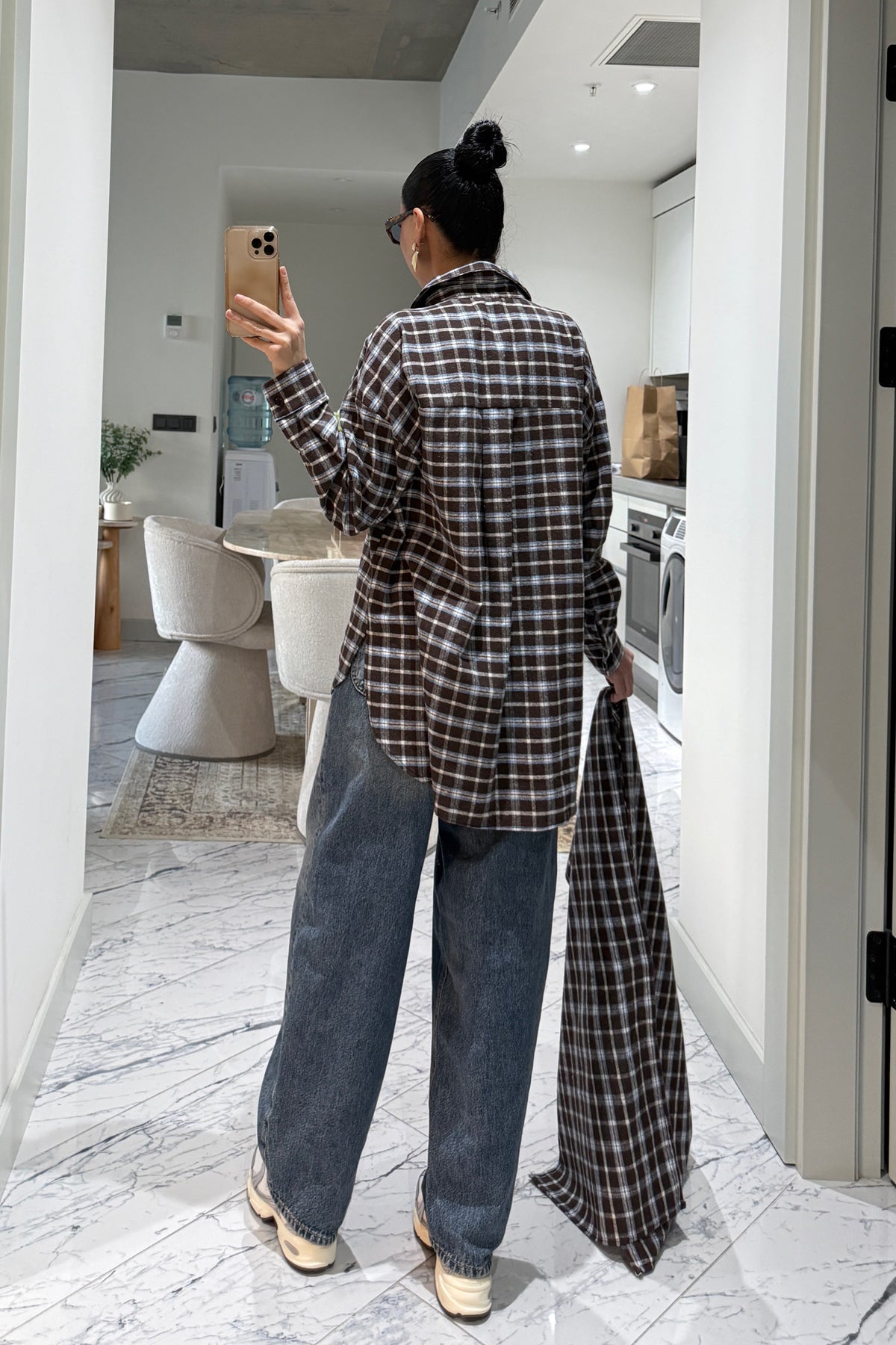 Şal Detaylı Mavi Ekose Desen Gömlek SY-3561-Mavi